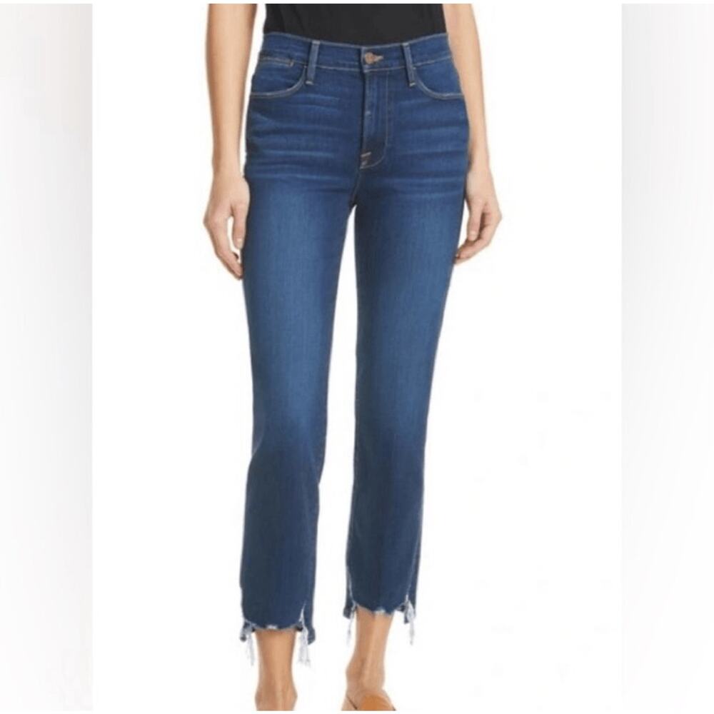 FRAME Le High Straight Leg High Rise Cropped Jeans Cobbert Rips Sz 26
